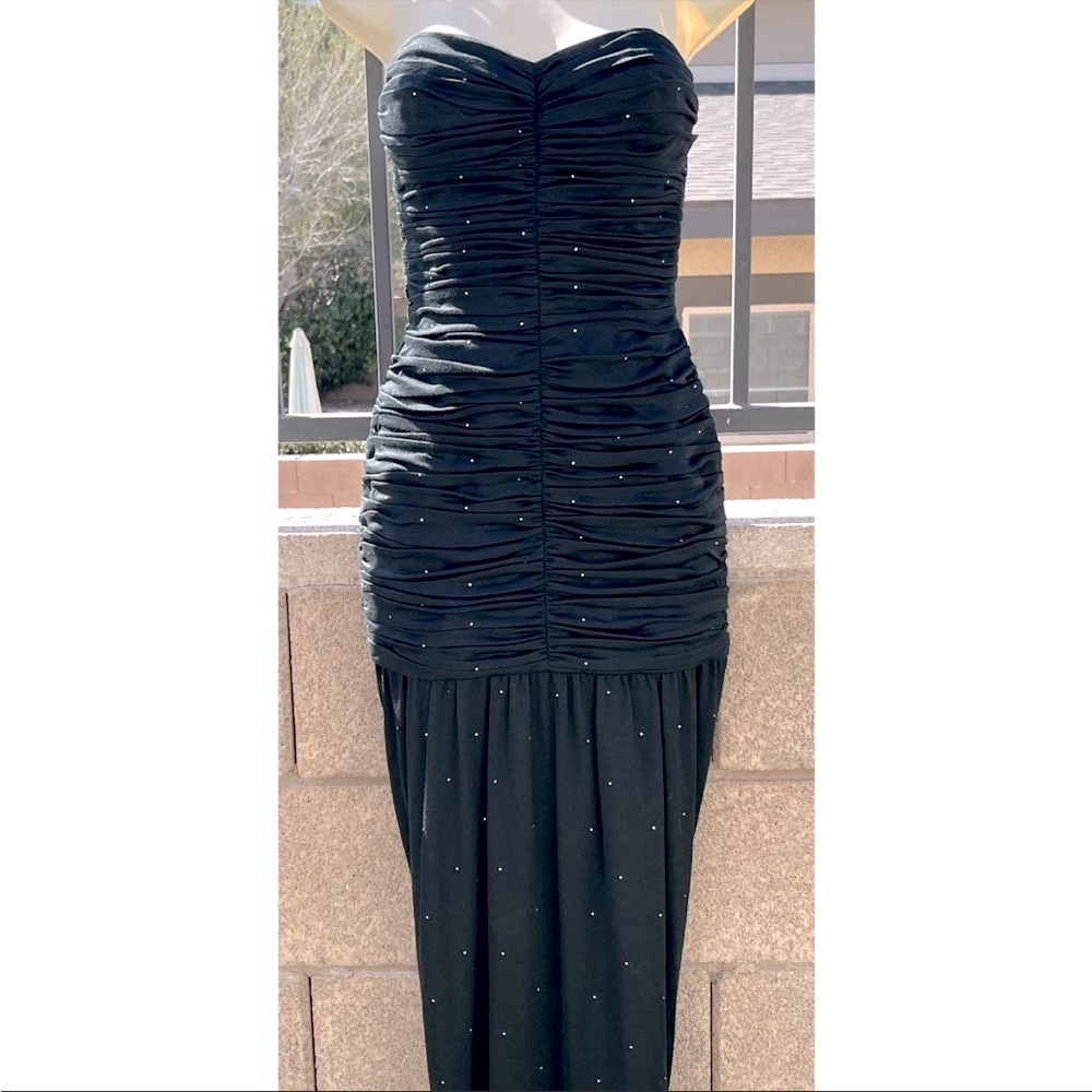 Vintage 1950’s Black & Rhinestone Wiggle Dress  XXS